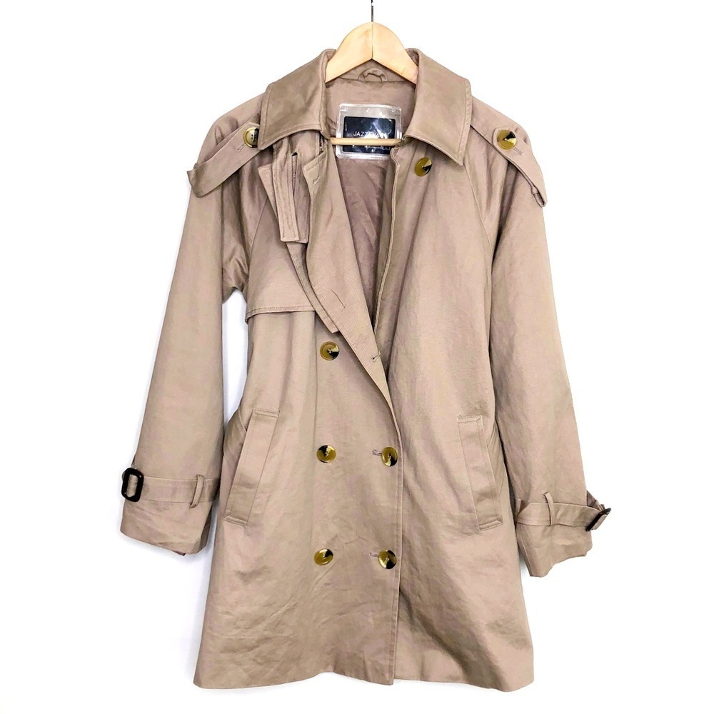 Jazzevar tan double breasted rain coat jacket